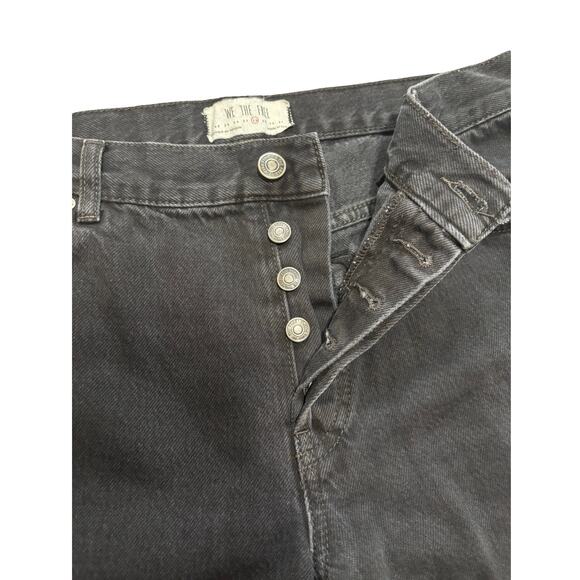 Free People Maggie Distressed Straight Leg Jeans | Washed Black Raw Hem Size 28 - Picture 5 of 7
